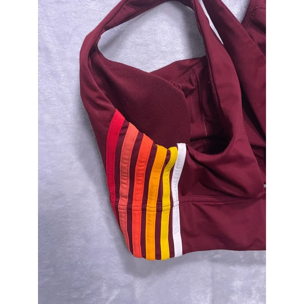 Lululemon Burgundy Sports Bra Multi Color Side Stripe Scoop Neck V-Back Size 6-8